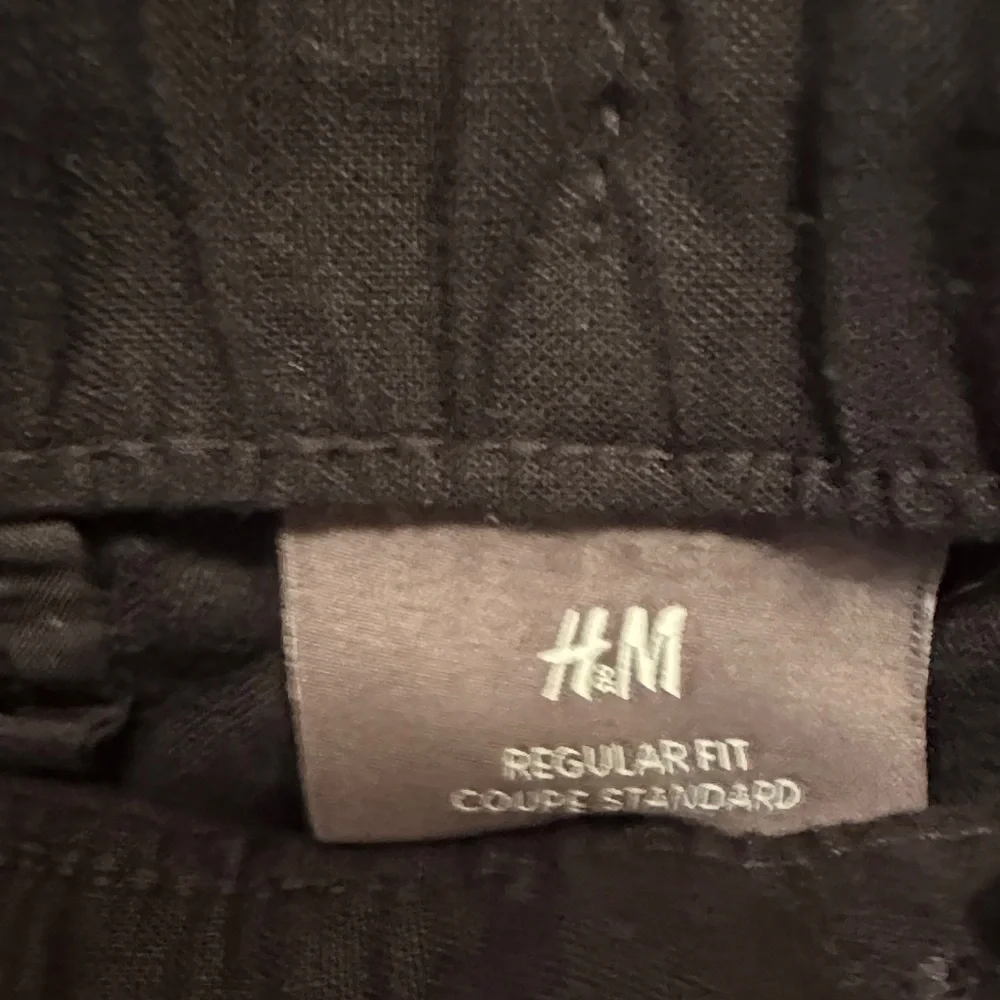 H&M Women's Regular Fit Linen Cotton Blend Black Straight Leg Pants Size Large